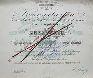 Kozmochmia Kozmetikai s Vegyszeti Laboratrium Rszvnytrsasg 10000 korona 1922