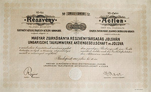 Magyar Zsrkbnya Rszvnytrsasg Jlsvn rszvny 10x200 2000 korona 1915