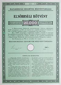 Magyarorszgi Odolmvek Rszvnytrsasg elsbbsgi ktvny 20000 aranypeng 1933
