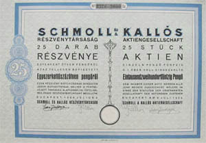 Schmoll s Kalls Rszvnytrsasg rszvny 25 x 50 peng 1926