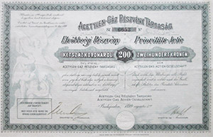 Acetylen-Gz Rszvnytrsasg rszvny elsbbsgi rszvny 200 korona 1899