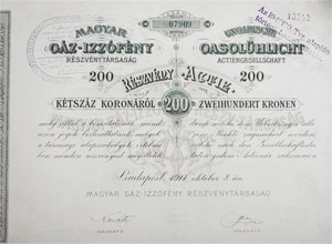 Magyar Gzizzfny Rszvnytrsasg rszvny 200 korona 1917