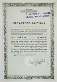 Magyar Gzizzfny Rszvnytrsasg rszvnyutalvny 50 peng 1947