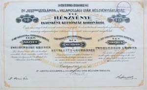 Dr. Just-fle Izzlmpa s Villamossgi Gyr Rszvnytrsasg 10 x 200 korona 1923