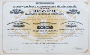 Dr. Just-fle Izzlmpa s Villamossgi Gyr Rszvnytrsasg 50 x 200 korona 1923