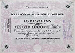 Egyeslt Izzlmpa s Villamossgi Rszvnytrsasg 10x100 peng 1946