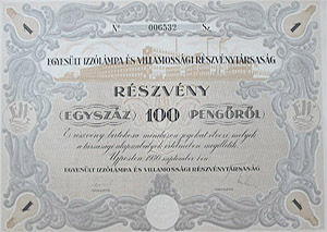 Egyeslt Izzlmpa s Villamossgi Rszvnytrsasg 100 peng 1930