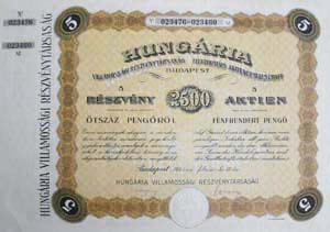 Hungria Villamossgi Rszvnytrsasg rszvny 5x500 2500 peng 1943