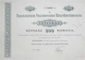 Nagykikindai Villamossgi Rszvnytrsasg  200 korona 1911
