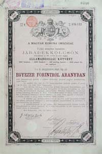 Államadóssági Kötvény- Járadékkölcsön 1000 forint aranyban 1881