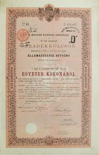 Államadóssági Kötvény- Járadékkölcsön 1000 korona 1900