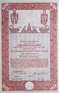 Államadóssági Kötvény- Járadékkölcsön 1000 korona 1916