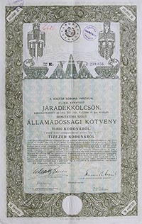 Államadóssági Kötvény- Járadékkölcsön 10000 korona 1916