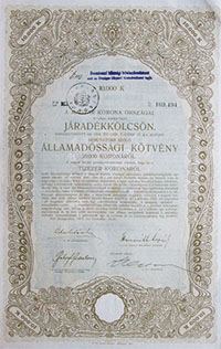 Államadóssági Kötvény- Járadékkölcsön 10000 korona 1917 november 6%