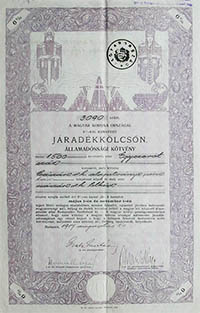 Államadóssági Kötvény- Járadékkölcsön 1500 korona 1917