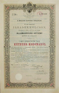 Államadóssági Kötvény- Járadékkölcsön 2000 korona 1904