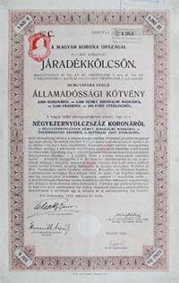 Államadóssági Kötvény- Járadékkölcsön 4800 korona 1913