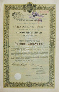 Államadóssági Kötvény- Járadékkölcsön 5000 korona 1903