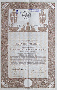 Államadóssági Kötvény- Járadékkölcsön 5000 korona 1916 május