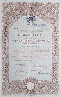Államadóssági Kötvény- Járadékkölcsön 5000 korona 1917 november 6%