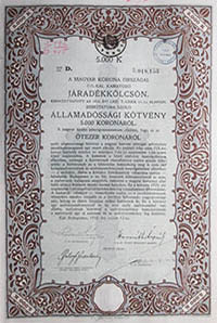 Államadóssági Kötvény- Járadékkölcsön 5000 korona 1918