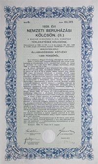 Nemzeti Beruhzsi Klcsn 1000 peng 1939