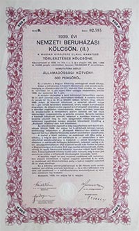 Nemzeti Beruhzsi Klcsn 500 peng 1939