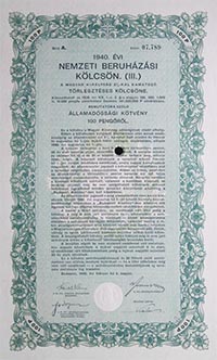 Nemzeti Beruhzsi Klcsn 100 peng 1940