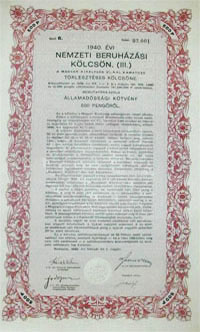 Nemzeti Beruhzsi Klcsn III 500 peng 1940