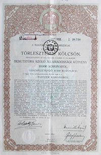 Államadóssági Kötvény Törlesztéses Kölcsön 10000 korona 1916