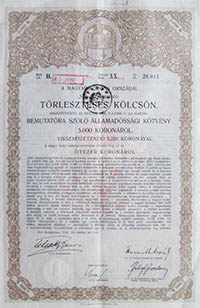 llamadssgi Ktvny Trlesztses Klcsn 5000 korona 1916