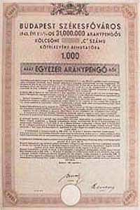 Budapest Szkesfvros Klcsn Ktelezvny 1000 aranypeng 1943