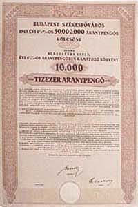 Budapest Szkesfvros Klcsn Ktvny 4,5% 10000 aranypeng 1943