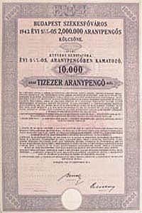 Budapest Székesfőváros Kölcsön Kötvény 5,5% 10000 aranypengő 1943