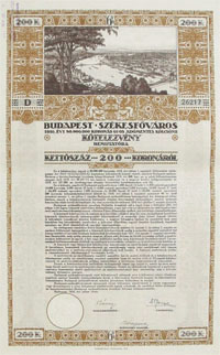 Budapest Szkesfvros Ktelezvny 200 korona 1916
