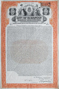 Budapest Székesfőváros Kötvény 1000 USA dollár 1927