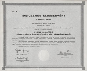 Ideiglenes elismervny 1925. vi trlesztses llamadssgi klcsnktvnyrl 50 peng 1946