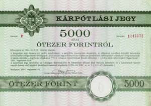 Kárpótlási jegy 5000 forint 1991