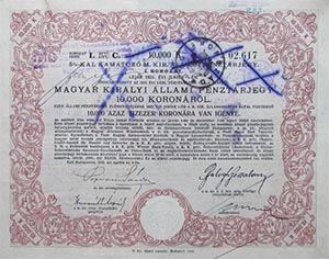 Magyar Királyi Állami Pénztárjegy 10000 korona 1918 5 év
