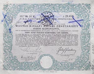 Magyar Királyi Állami Pénztárjegy 10000 korona 1918 7 év