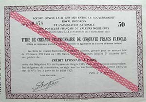 Államadóssági Kötvény 50 francia frank 1925