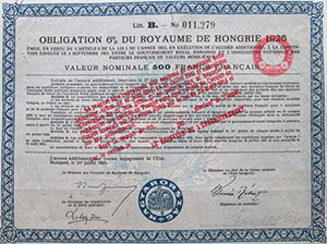 Államadóssági Kötvény 500 francia frank 1925