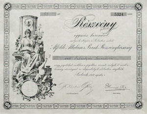 Alföldi Általános Bank Részvénytársaság Szolnok részvény 100 korona 1917