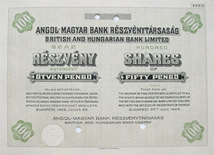 Angol-Magyar Bank Rszvnytrsasg 100x50 peng 1929