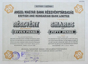 Angol-Magyar Bank Rszvnytrsasg 20x50 peng 1929
