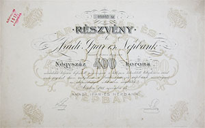 Aradi Ipar- s Npbank Rszvnytrsasg rszvny 400 korona 1911 Arad