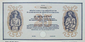 Bkscsabai Takarkpnztr s Kereskedelmi Rszvnytrsasg rszvny 25x1000 25000 korona 1923
