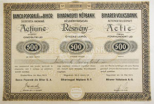 Biharmegyei Npbank Rszvnytrsasg rszvny 500 lei 1923 Nagyvrad