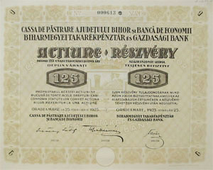 Biharmegyei Takarkpnztr s Gazdasgi Bank Rszvnytrsasg rszvny 125 lei 1923
