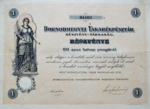 Borsodmegyei Takarkpnztr Rszvnytrsasg 60 peng 1928 Miskolc
